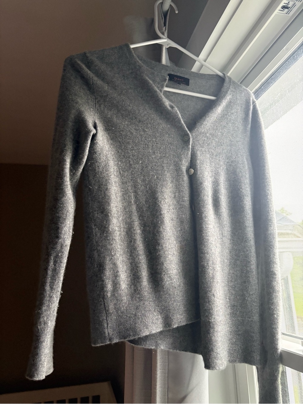 Quince Gray V-Neck Button Cardigan